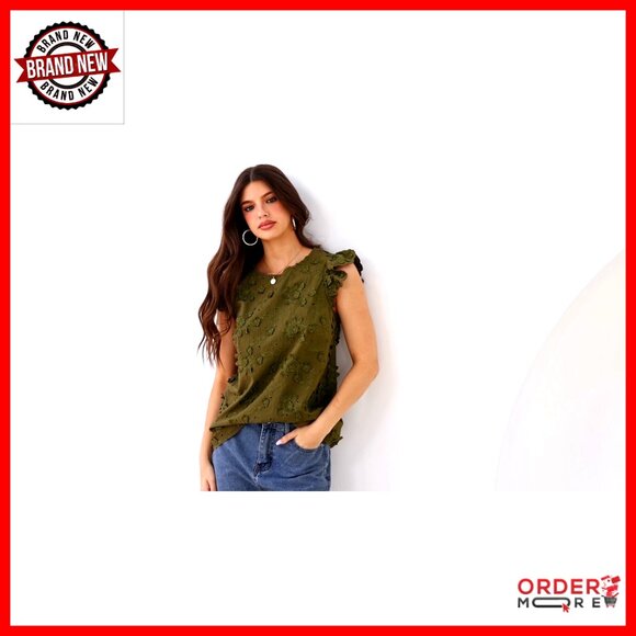 Lace Embroidered Floral Blouse with Cap Sleeves and Keyhole Back - Picture 7 of 7